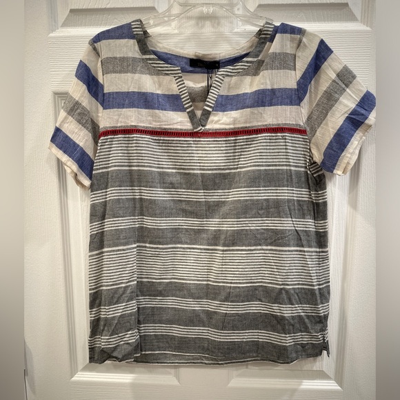 THML light weight Striped cotton v neck blouse size M NWT - Picture 1 of 4